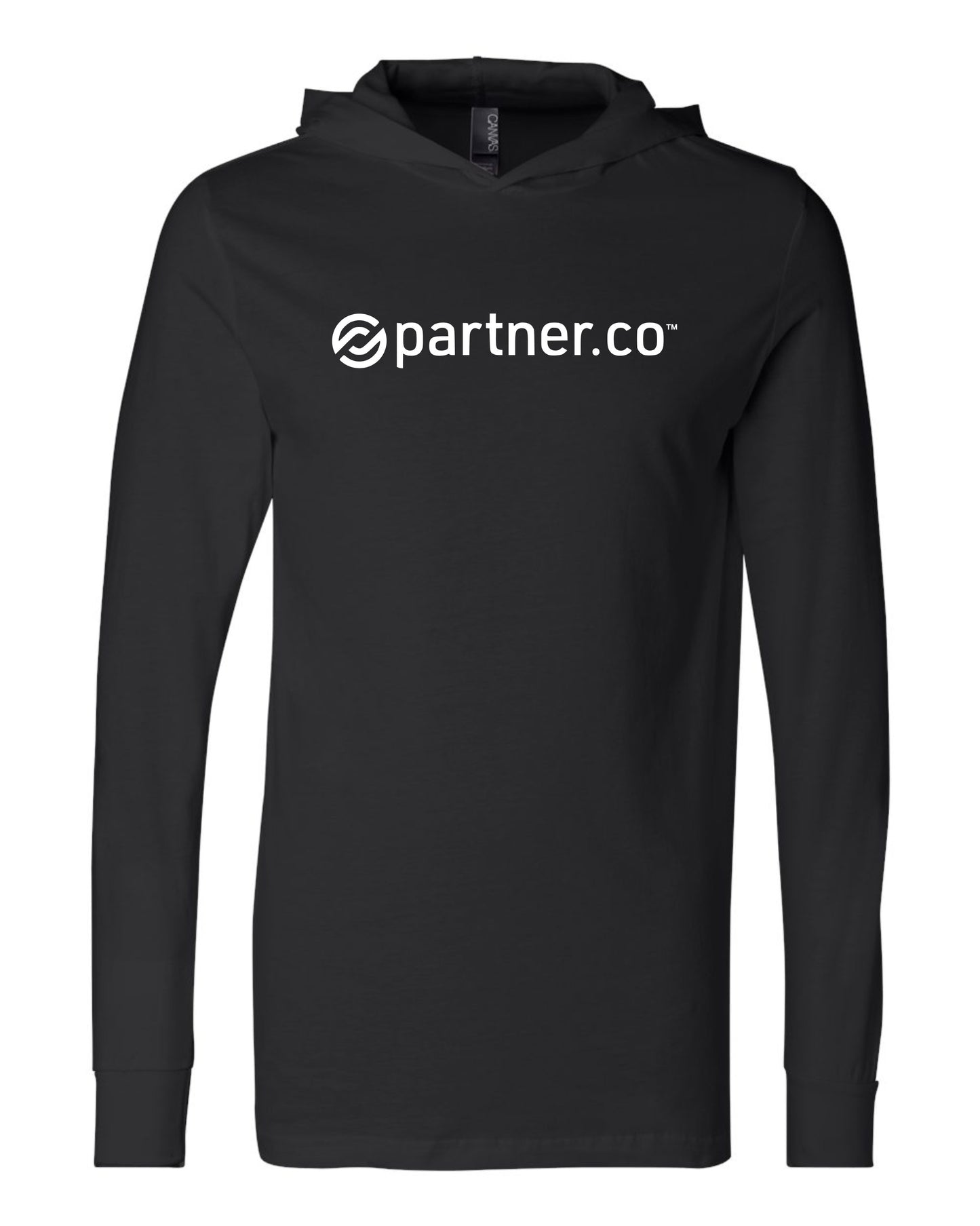 PartnerCo long sleeve hooded t-shirt – branded swag for affiliates
