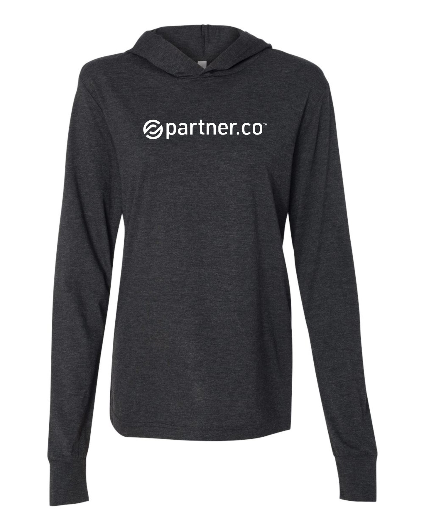 PartnerCo long sleeve hooded t-shirt – branded swag for affiliates