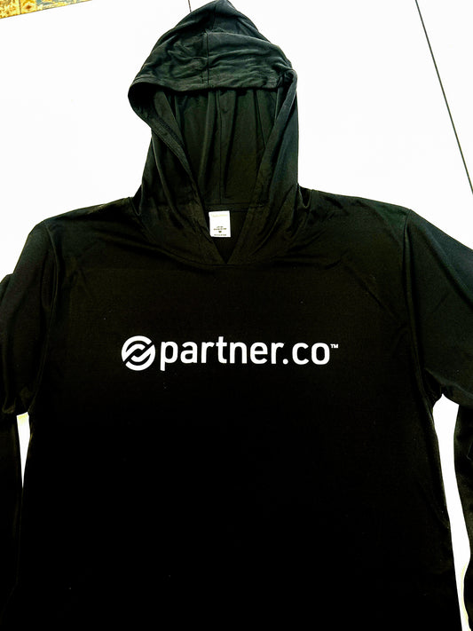 Long Sleeve Hooded Performence Tee Black or Navy | Partnerco Swag
