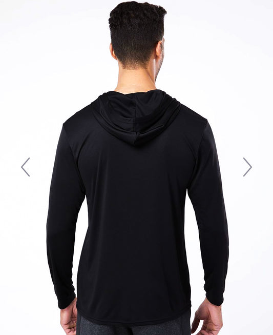 Long Sleeve Hooded Performence Tee Black or Navy | Partnerco Swag
