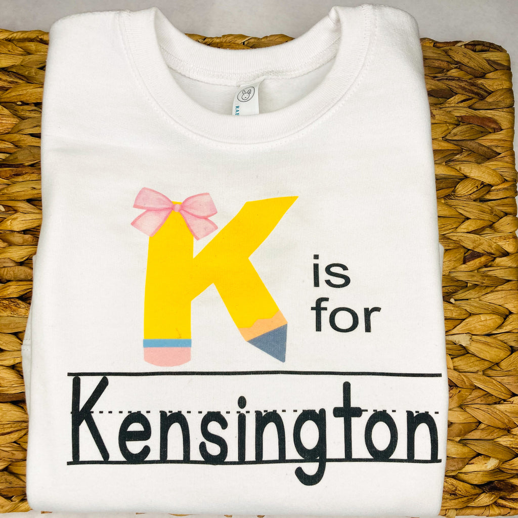 First Day of School Shirt Pencil with Pink Bow - Personalized Ruled Paper T-Shirt for Back to School
