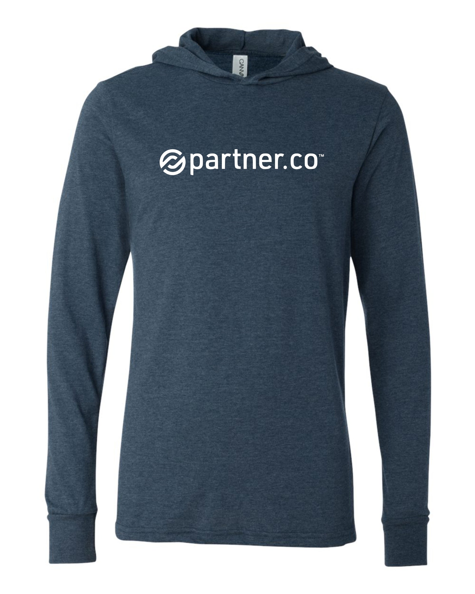 PartnerCo long sleeve hooded t-shirt – branded swag for affiliates