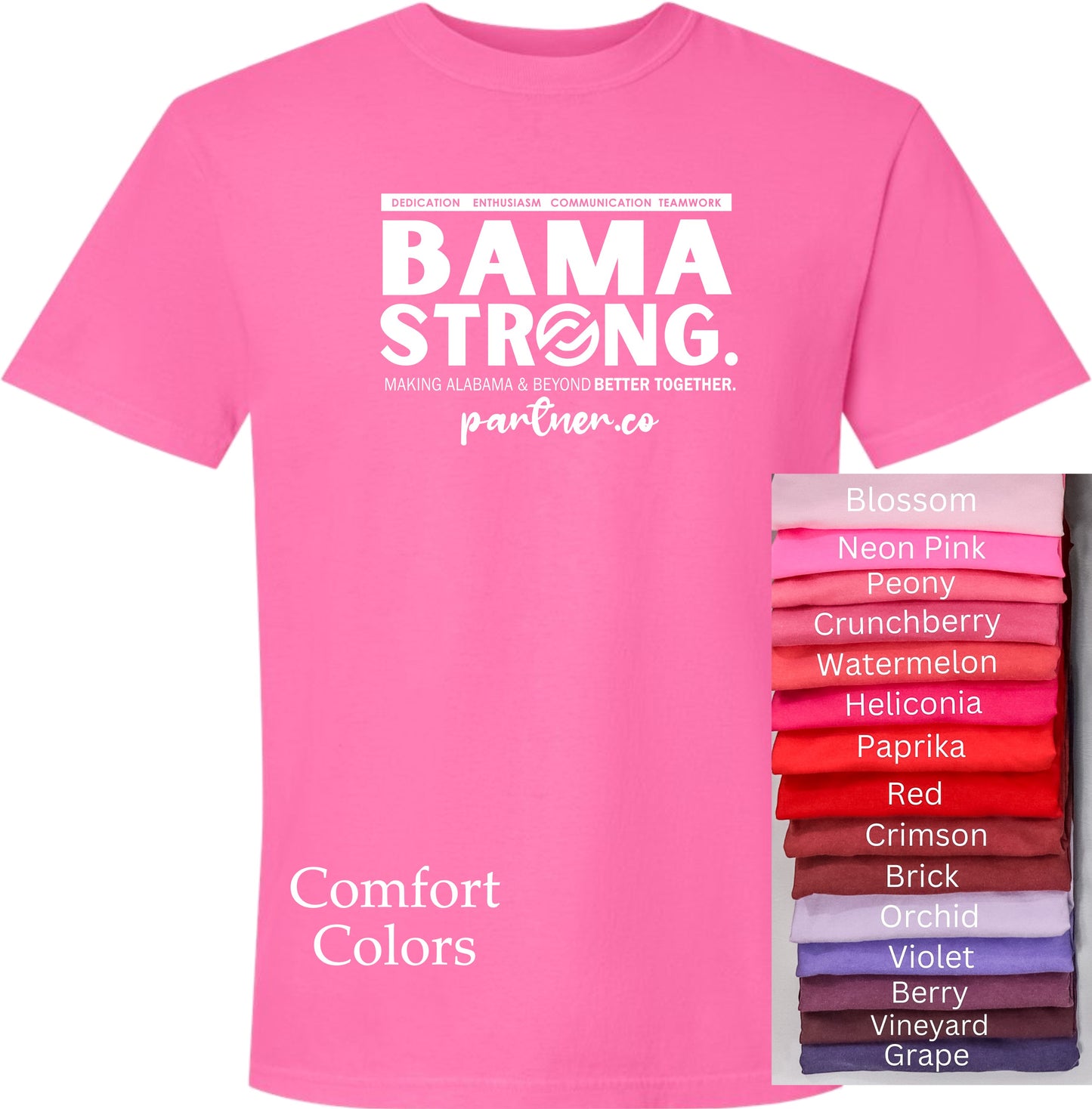 BAMA STRONG Team T-Shirt Comfort Colors Pinks-Reds-Purples | Partnerco Swag