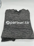 A gray t-shirt with the text 'partner.co' printed on the front.