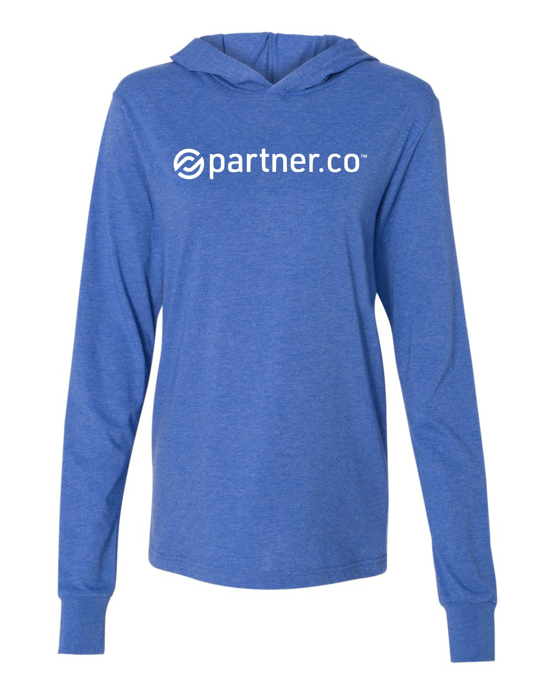 PartnerCo long sleeve hooded t-shirt – branded swag for affiliates