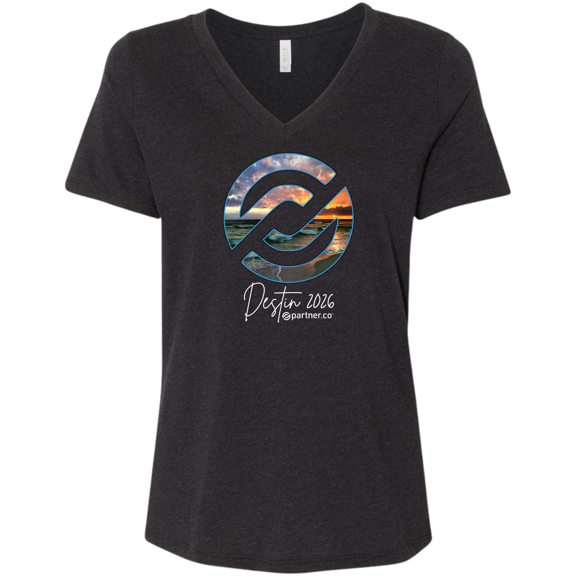 Destin T-Shirt Bella Canvas V-Neck Black or Coral | Partnerco Swag