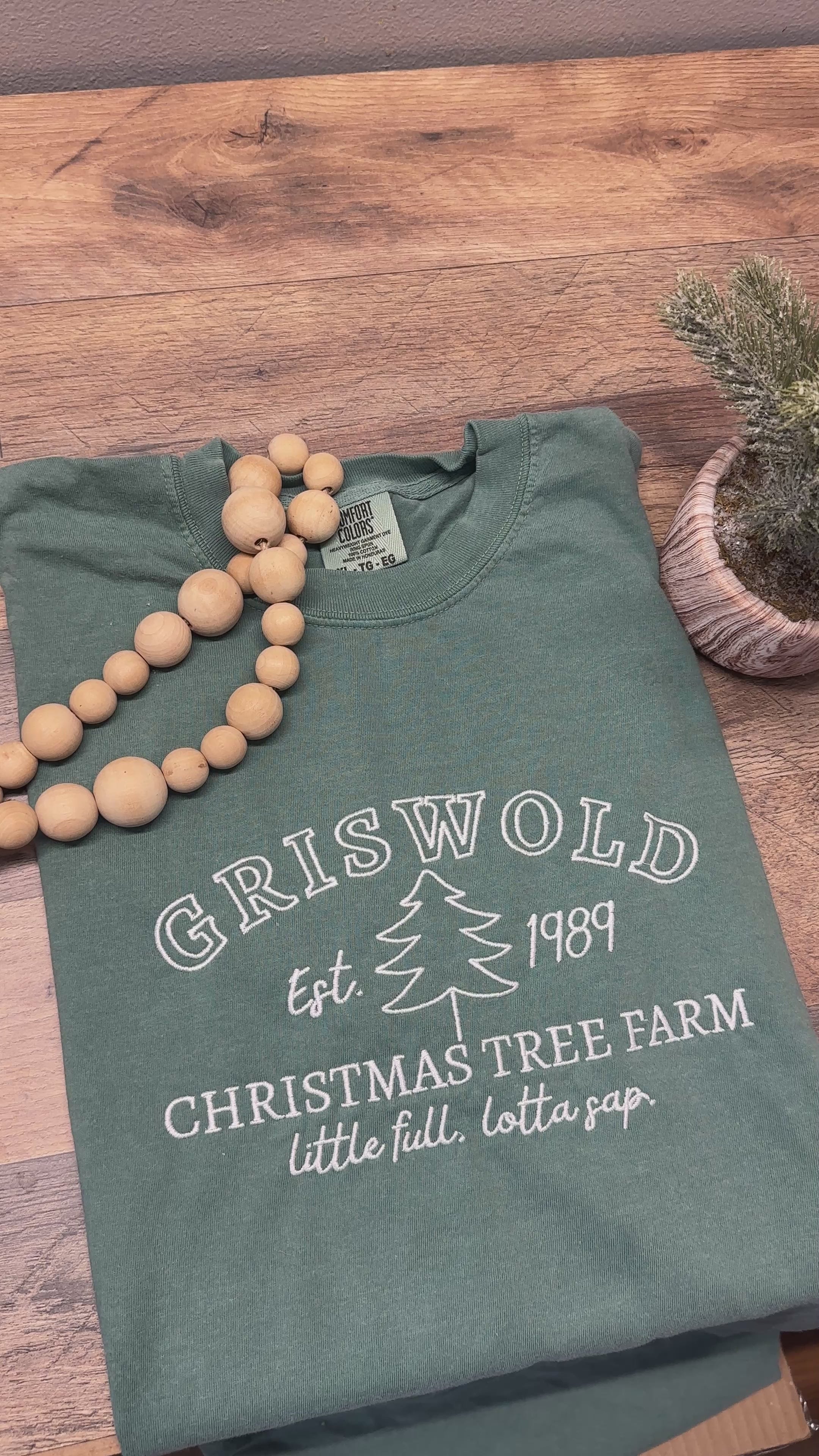 Griswold Tree Farm Embroidered Christmas T-Shirt | Comfort Colors Green | Vintage Holiday Tee | Christmas Vacation Shirt | Unisex Christmas Shirt